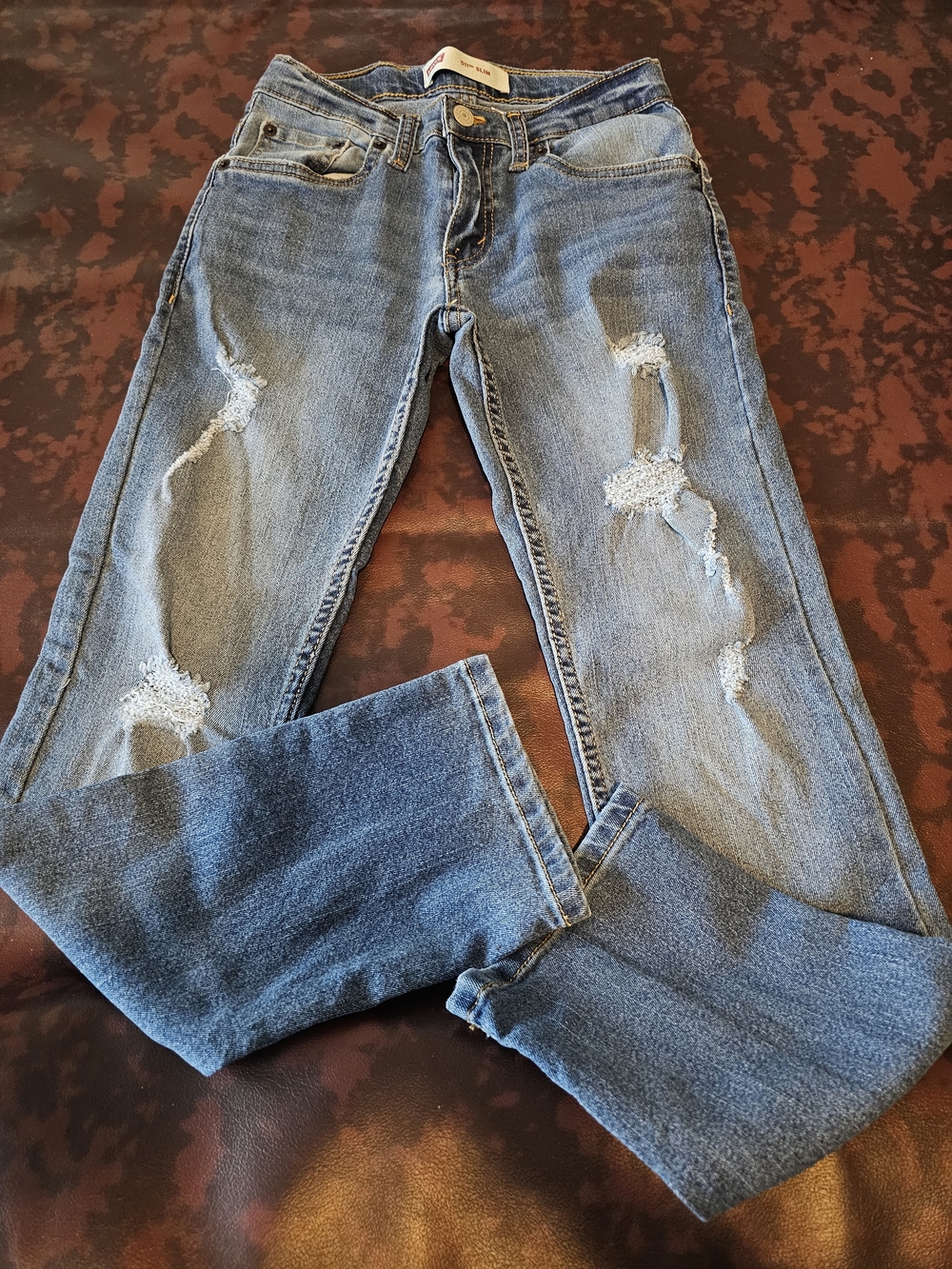 Boy's Distressed Blue Denim Jeans